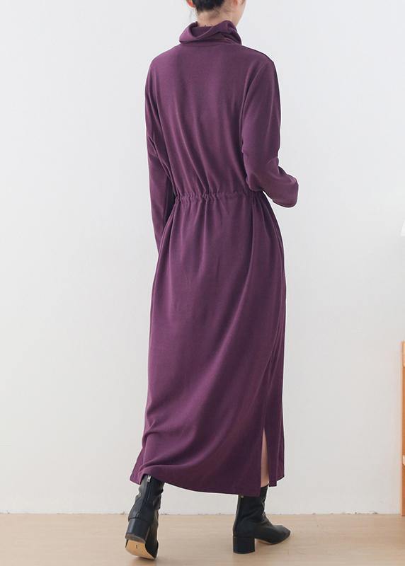 Purple Clothes for High Neck Drawstring Kaftan Dresses