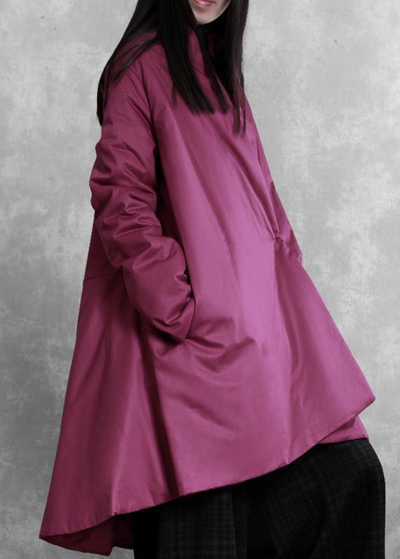 Purple Winter Outwear Snow V Neck Asymmetric Coats