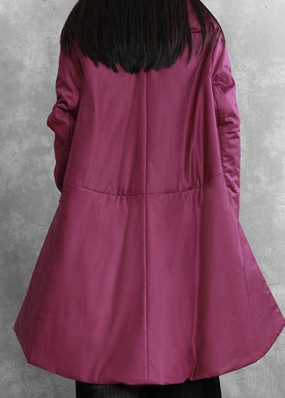 Purple Winter Outwear Snow V Neck Asymmetric Coats