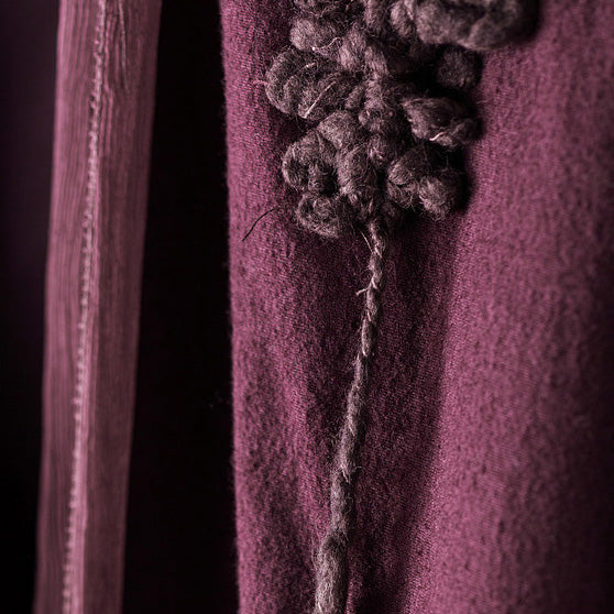 Purple Wool Overcoat Loose Fitting Embroidery Winter Coat Patchwork Jacket