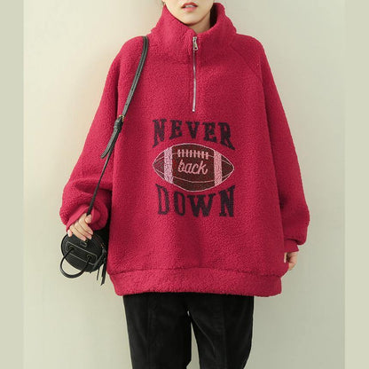 Red Letter Tunics for Shirts High Neck Zippered Fuzzy Wool Top
