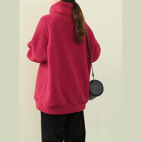 Red Letter Tunics for Shirts High Neck Zippered Fuzzy Wool Top