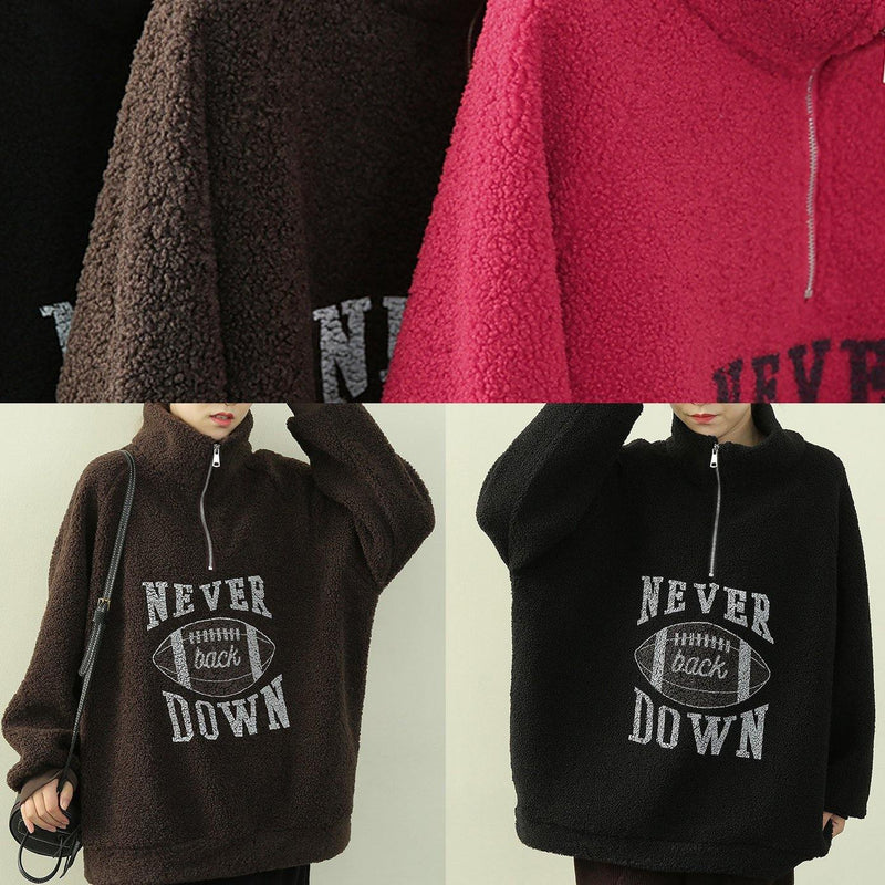 Red Letter Tunics for Shirts High Neck Zippered Fuzzy Wool Top