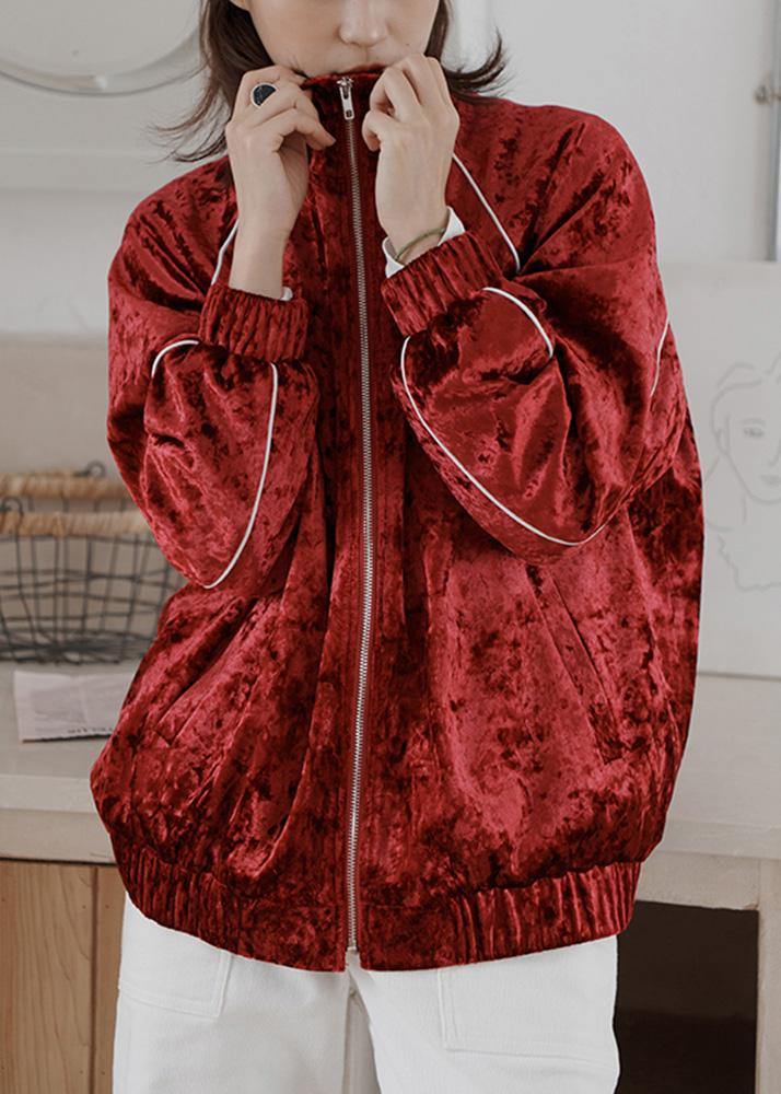 Red Clothes Outfits Zippered Fall Coats