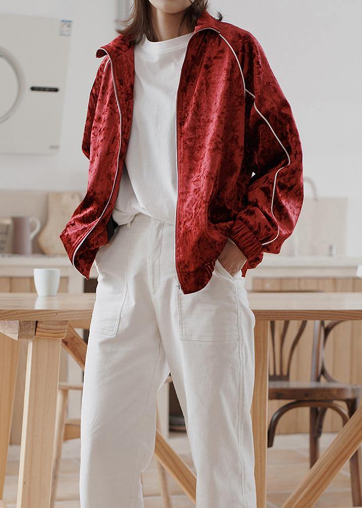 Red Clothes Outfits Zippered Fall Coats