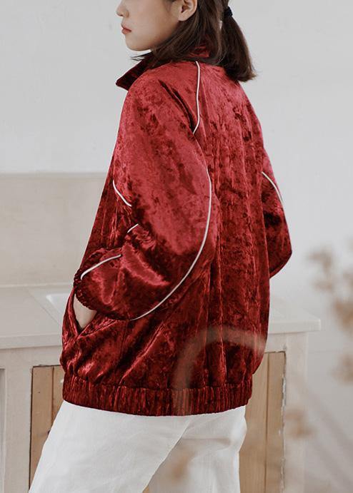 Red Clothes Outfits Zippered Fall Coats