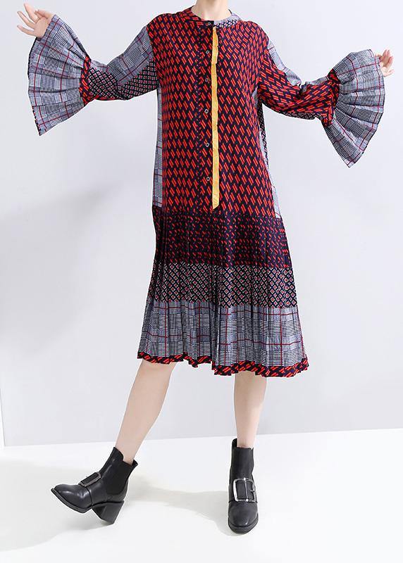 Red Chiffon Quilting Clothes Petal Sleeve A-line Patchwork Dress