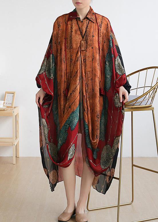 Red Print Clothes for Lapel Asymmetric Maxi Summer Dress