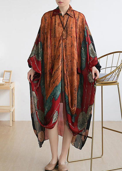 Red Print Clothes for Lapel Asymmetric Maxi Summer Dress