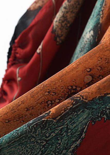 Red Print Clothes for Lapel Asymmetric Maxi Summer Dress