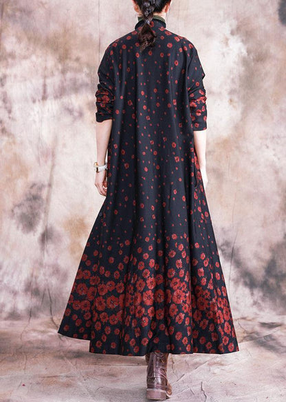 Red Print Coats Oversize Fall Outwear Button Down Pockets Coat