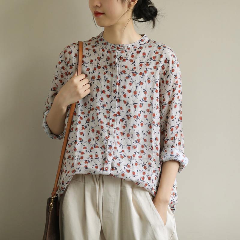 Red Print Top O Neck Button Down Oversized Shirt