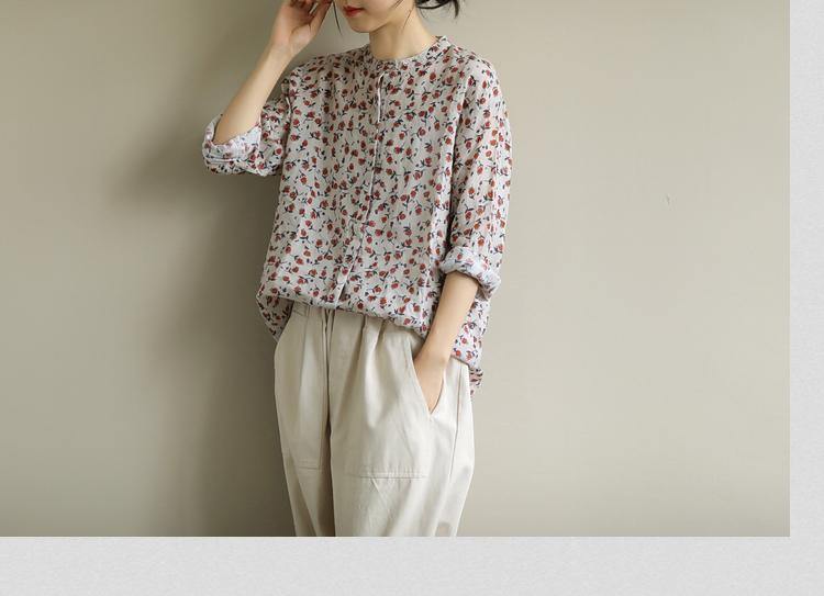 Elegant red print top o neck Button Down oversized shirt