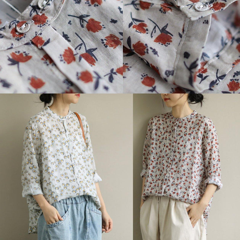 Red Print Top O Neck Button Down Oversized Shirt