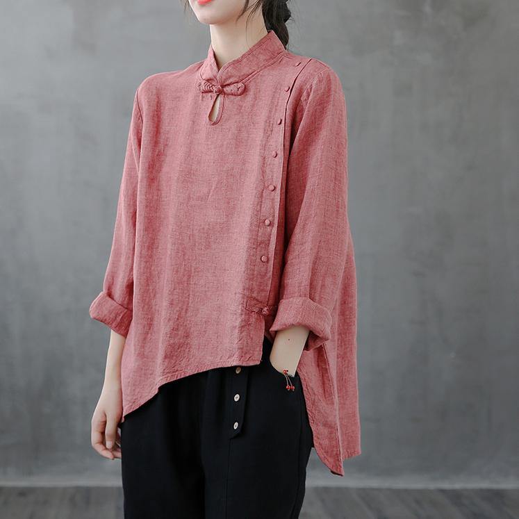 Elegant red top stand collar asymmetric oversized shirts