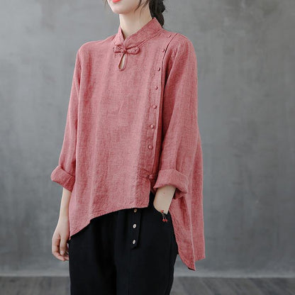 Elegant red top stand collar asymmetric oversized shirts