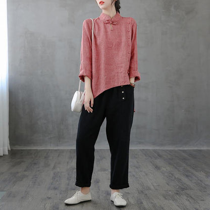 Elegant red top stand collar asymmetric oversized shirts