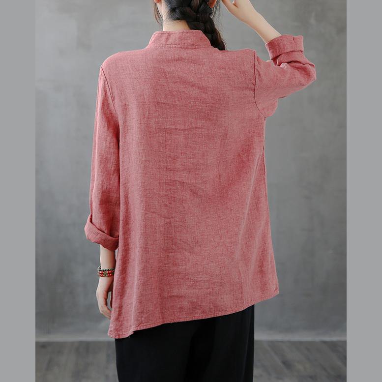 Red Top Stand Collar Asymmetric Oversized Shirts