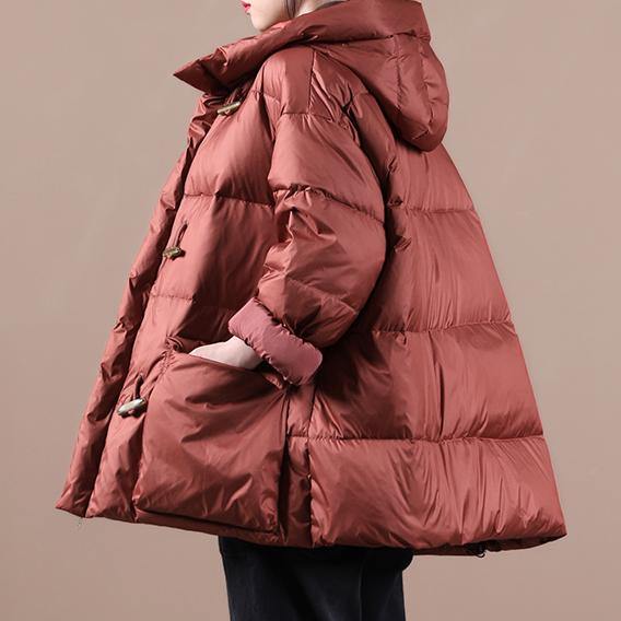 Red Warm Winter Coat Loose Fitting Parka Hooded Pockets Warm Overcoat