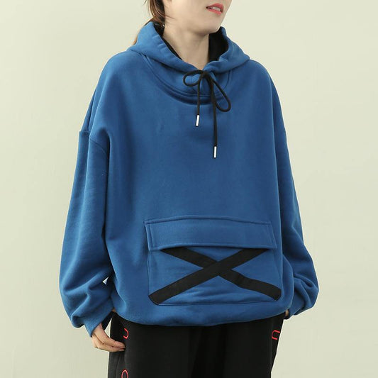 Elegant royal blue tunic pattern Wardrobes hooded drawstring top