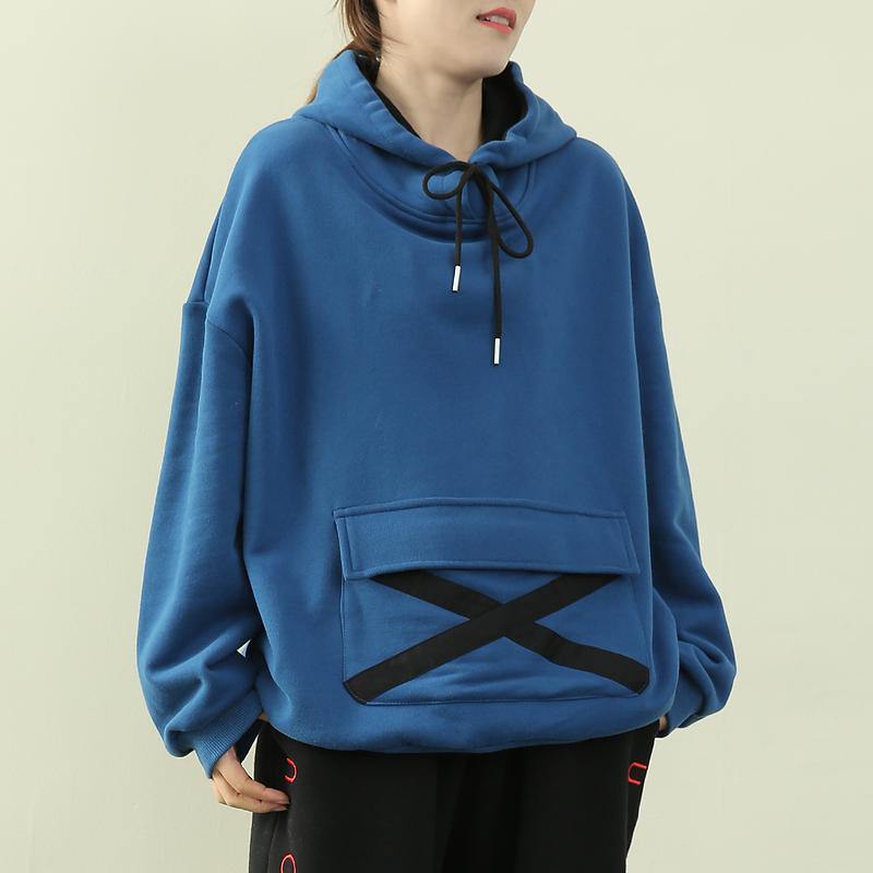 Royal Blue Tunic Pattern Wardrobes Hooded Drawstring Top