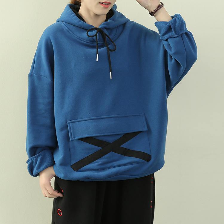 Elegant royal blue tunic pattern Wardrobes hooded drawstring top