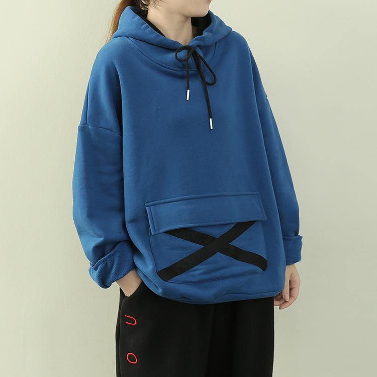 Royal Blue Tunic Pattern Wardrobes Hooded Drawstring Top