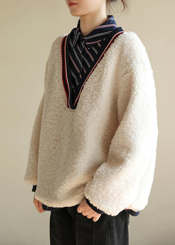 Shirt Collar Cotton Patchwork Blouse Shape White Top