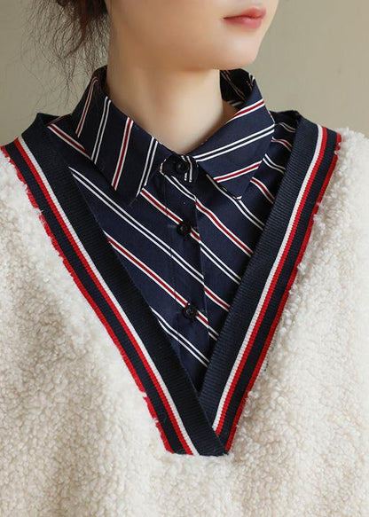 Shirt Collar Cotton Patchwork Blouse Shape White Top