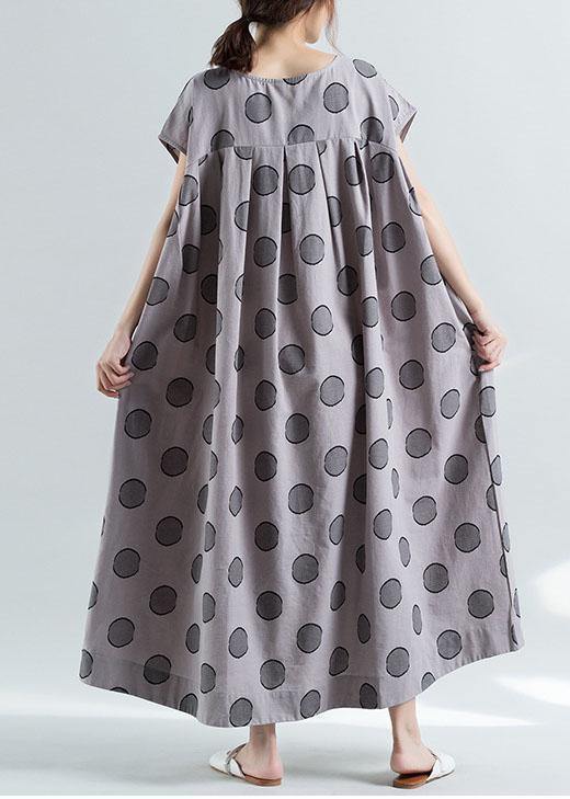 Short Sleeve O Neck Cotton Clothes Pattern Gray Dotted Dress Summer