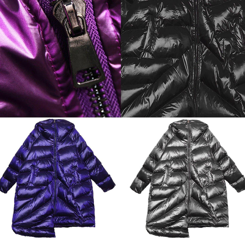 Silver Gray Parkas Oversized Warm Winter Outwear Hooded Zippered