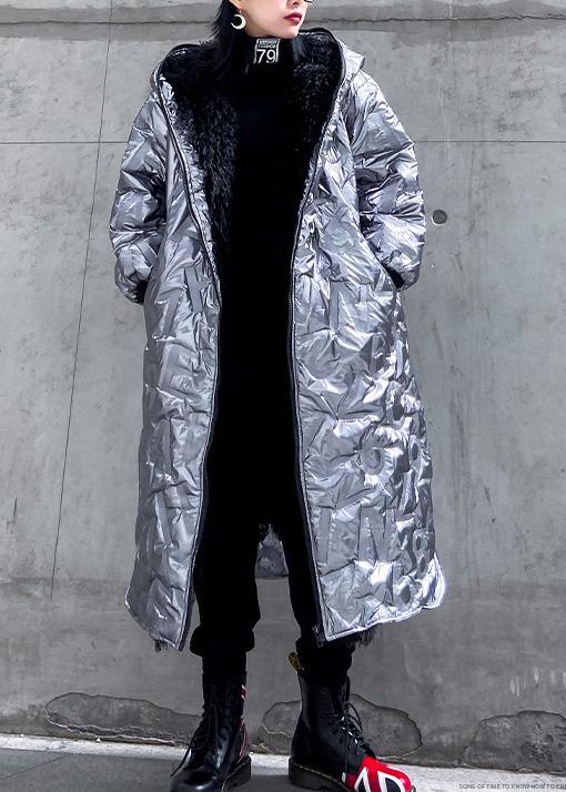 Silver Outwear Snow Hooded Zippered Winter Outwear
