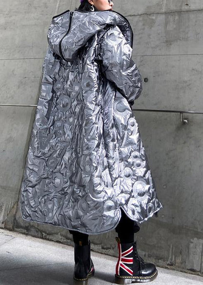 Silver Outwear Snow Hooded Zippered Winter Outwear