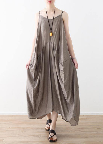 Sleeveless Cotton Long Shirts Linen Gray Kaftan Dress Summer