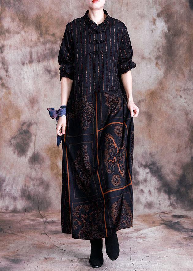 Stand Collar Woolen Clothes Sewing Khaki Prints Dresses Fall