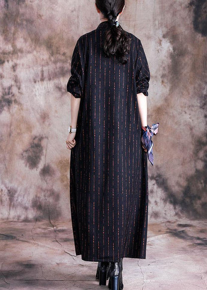Stand Collar Woolen Clothes Sewing Khaki Prints Dresses Fall