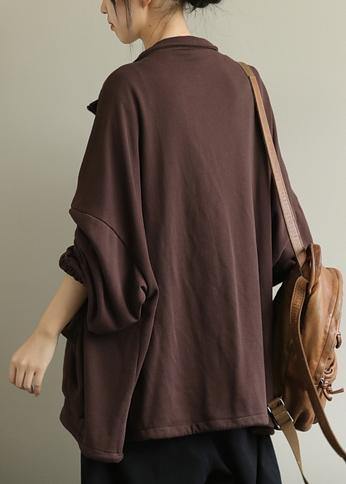 Stand Collar Zippered Fine Trench Coat Chocolate Tunic Coats