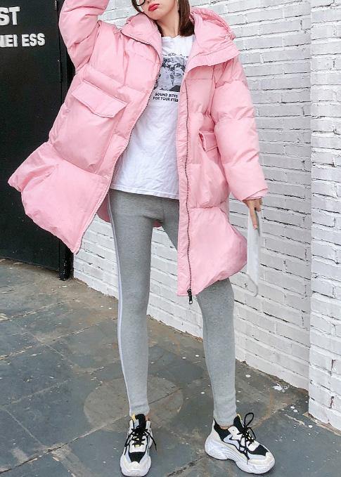 Jackets & Coats Big Pockets Outwear Pink Thick Hooded Overcoat
