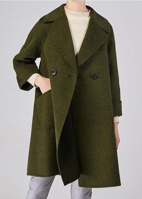Mid-length Coats Double Breast Jackets Beige Big Pockets Woolen Coats