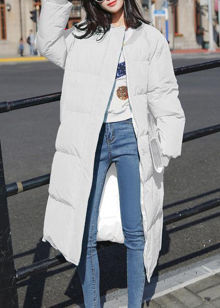 Winter Jacket Overcoat White O Neck Pockets Down Coat Winter