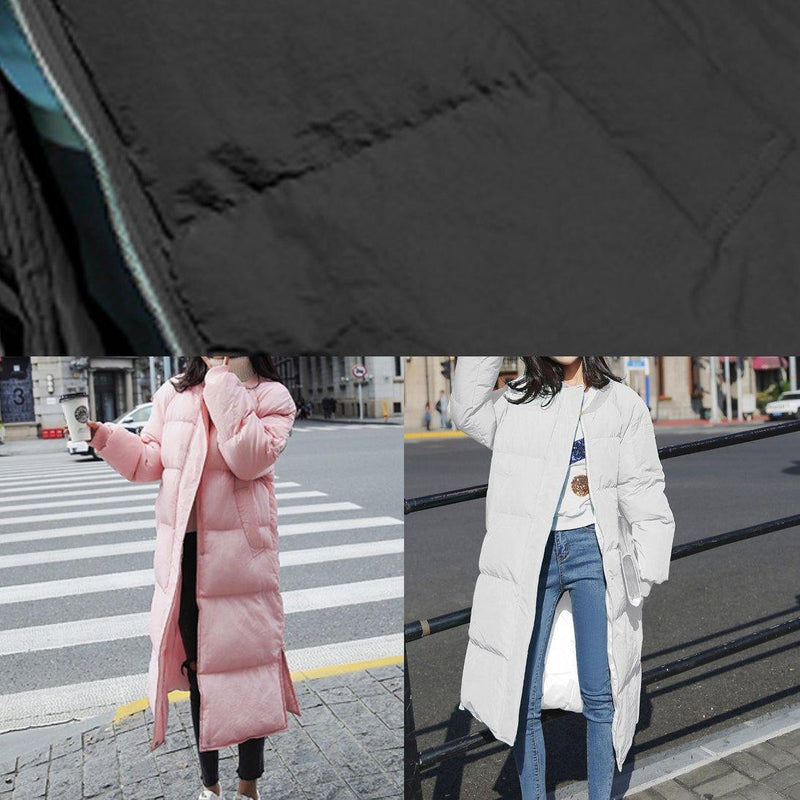 Winter Jacket Overcoat White O Neck Pockets Down Coat Winter