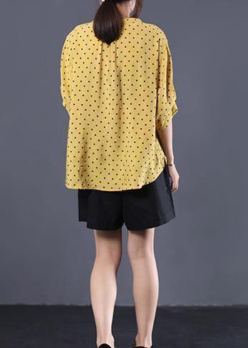 V Neck Cotton Clothes for Shape Yellow Asymmetric Dotted Shirt Summer