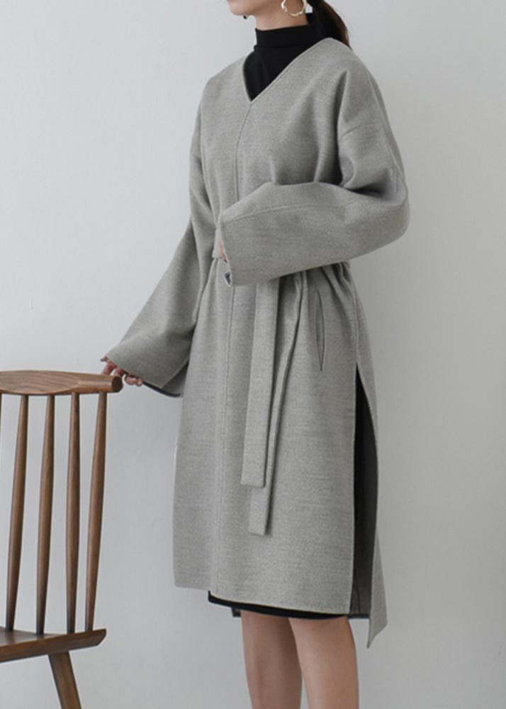 V Neck Tie Waist Tunic Dress Ideas Gray Dresses