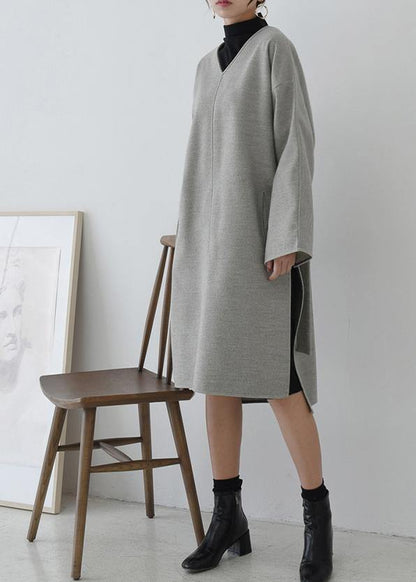 V Neck Tie Waist Tunic Dress Ideas Gray Dresses
