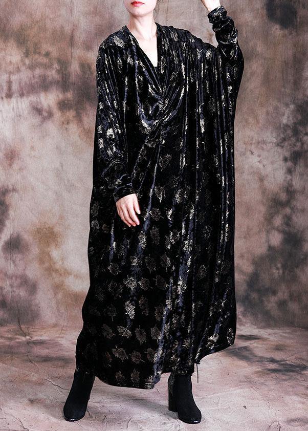 V Neck Velour Tunic Work Outfits Black Prints Long Dresses Fall