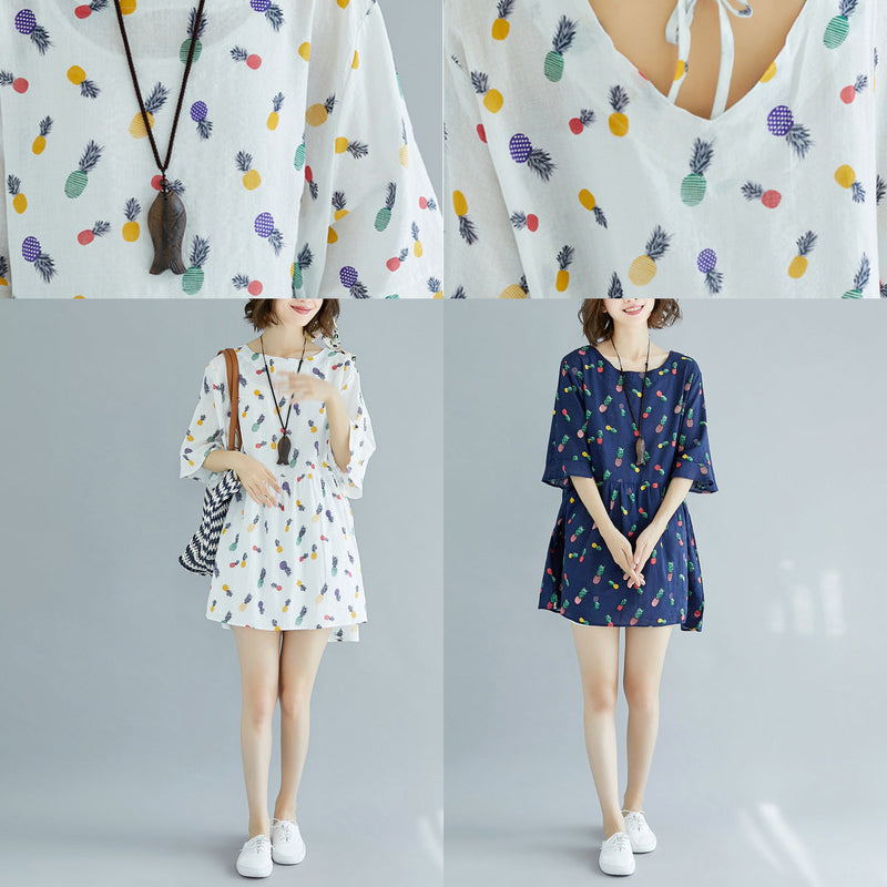 White Midi Cotton Dresses Dress Fine Half Sleeve V Neck Knee Dresses