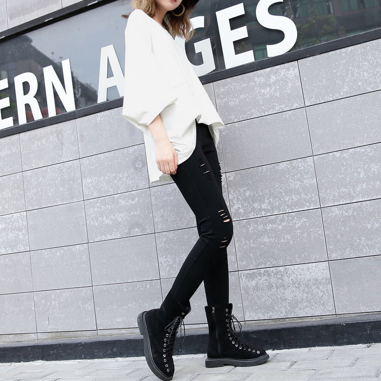 White Midi Cotton Pullover Loose Fitting Cotton T Shirt Batwing Sleeve Loose Waist Cotton Clothing