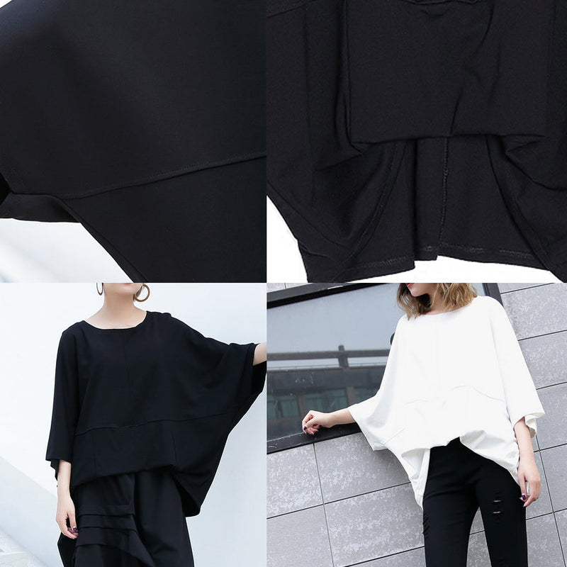 White Midi Cotton Pullover Loose Fitting Cotton T Shirt Batwing Sleeve Loose Waist Cotton Clothing