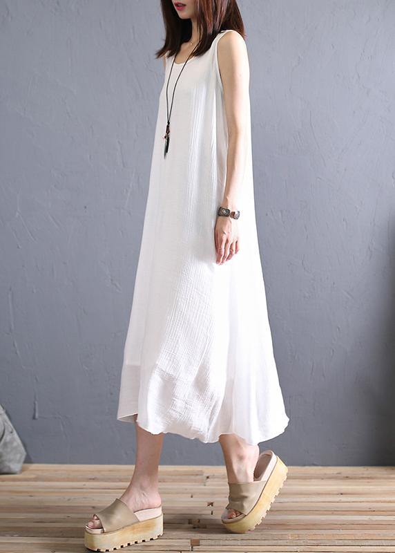 White Cotton Clothes O Neck Sleeveless Art Summer Dresses