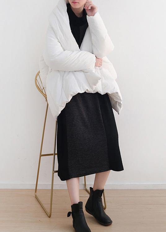 White Warm Winter Coat Stand Collar Down Jacket Dark Buckle Coats